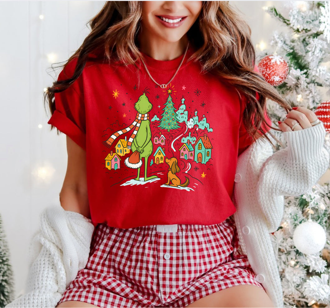 Grinch & Max Christmas Village Tee